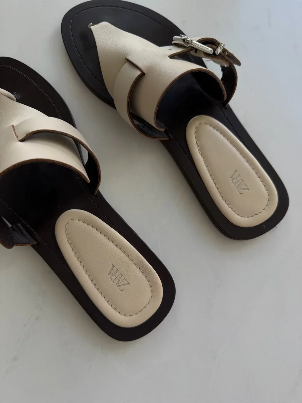 ZARA Cream Leather Sandals - Picture 7 of 12